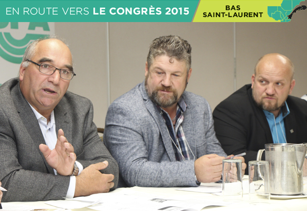 Pierre Lemieux, premier vice-président de l’UPA, demande « où est Pierre Paradis? », une interrogation partagée par Gilbert Marquis, président de la Fédération de l’UPA du Bas-Saint-Laurent. Crédit photo : Pierre-Yvon Bégin/TCN