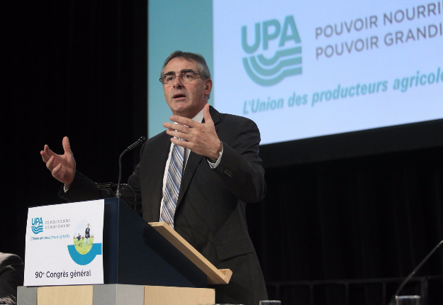 Marcel Groleau, président de l'UPA, lors de son allocution de l'édition 2014 du Congrès général de l'UPA. Crédit photo : Archives/TCN