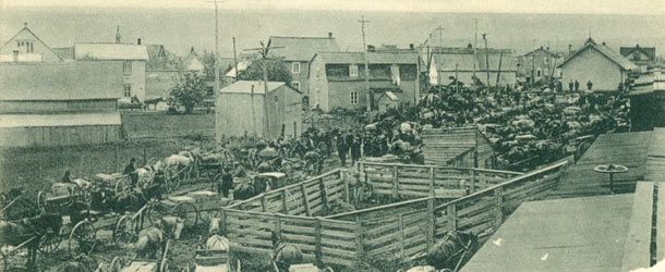 Ce n’est pas d’aujourd’hui que les bleuets font l’objet de commerce au Saguenay–Lac-Saint-Jean, comme en fait foi cette photo d’un marché de bleuets, prise en 1914. Crédit photo: BANQ