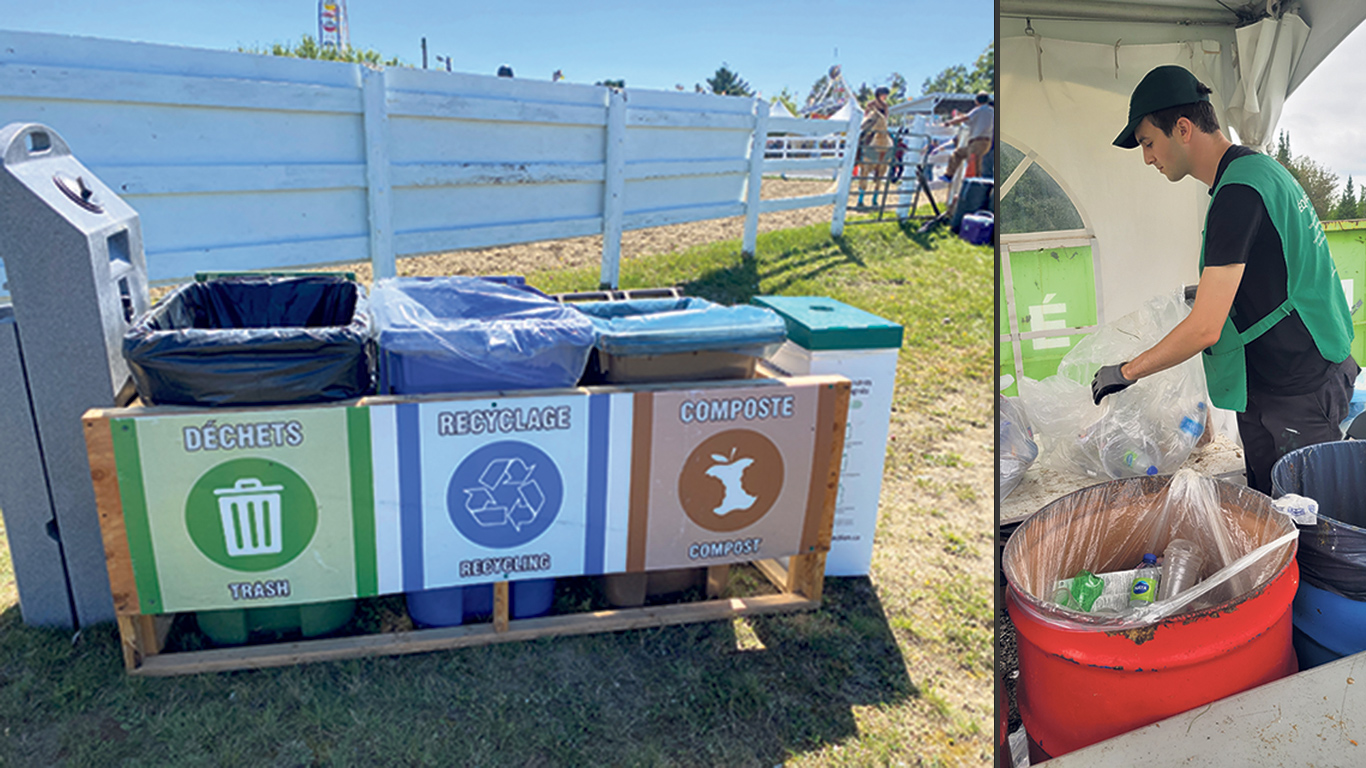 À l’Expo Brome, les bénévoles de l’équipe verte s’occupent non seulement d’informer le public sur les différentes installations, mais aussi d’assurer le tri secondaire des matières résiduelles pour éviter la contamination. Photos : Gracieuseté de FEVE