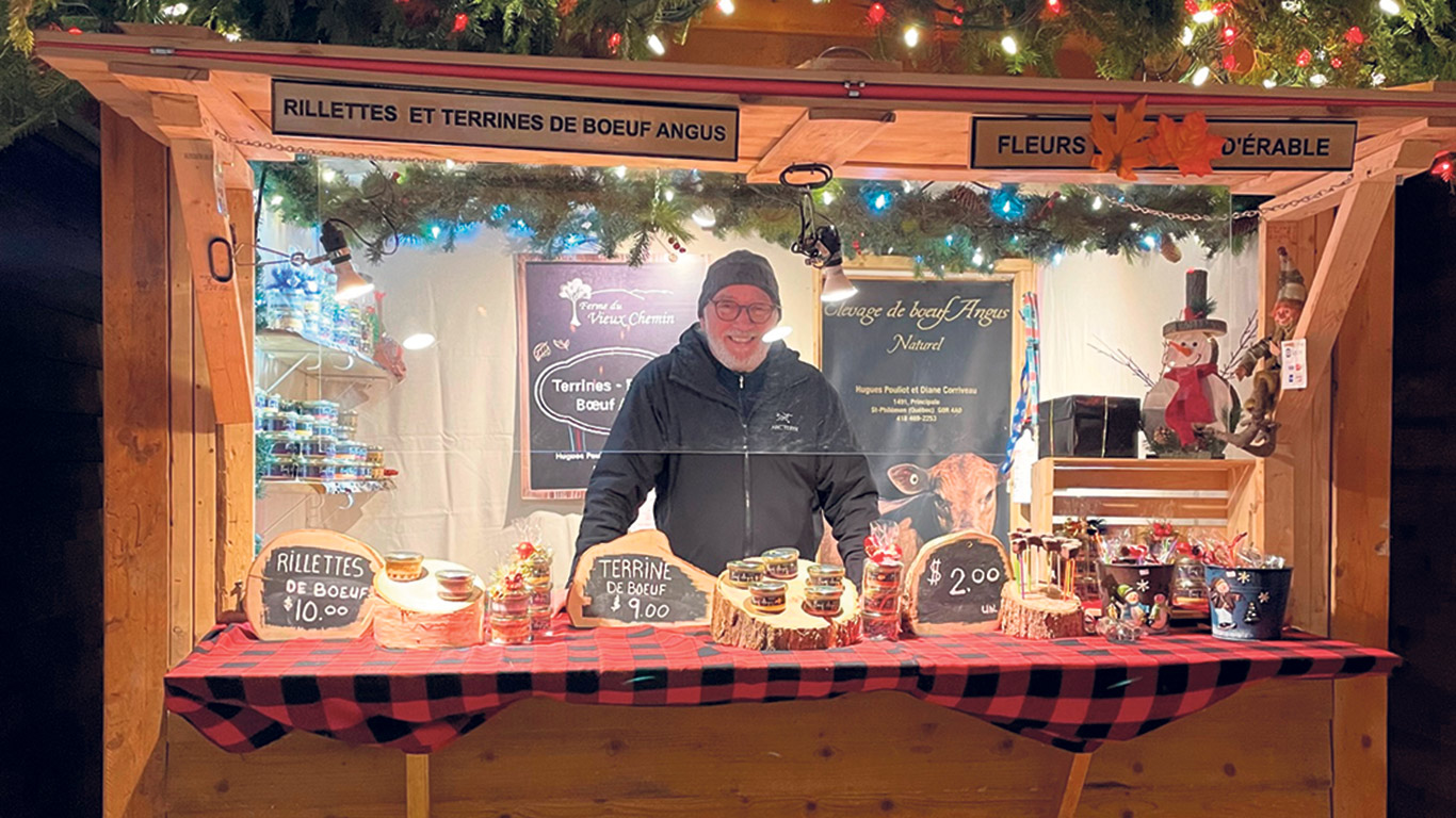 La Ferme du Vieux Chemin de Saint-Philémon, fondée par Diane Corriveau et Hugues Pouliot, écoule près du quart de sa production annuelle de rillettes et de terrine de bœuf Angus au Marché de Noël allemand de Québec. Photo : Diane Corriveau