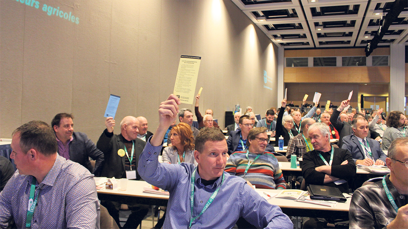 Près de 300 délégués votants ont débattu des résolutions lors du 99e Congrès de l’Union des producteurs agricoles, qui s’est déroulé du 5 au 7 décembre. Photo : Caroline Morneau/TCN