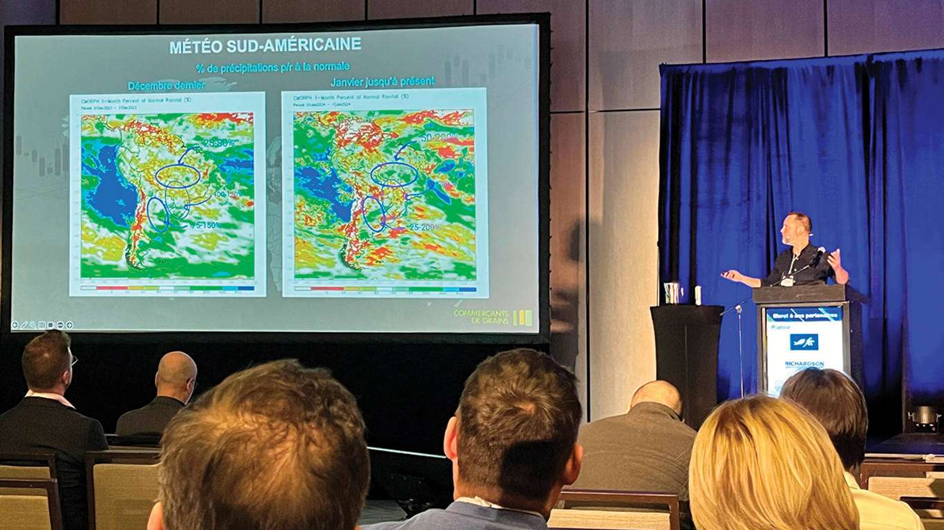 La météo de l’Amérique du Sud, meneuse mondiale en production de soya et de maïs, sera à surveiller par les producteurs dans les prochaines semaines, s’ils veulent profiter de possibles rallyes haussiers dans une tendance généralement baissière, a suggéré l’analyste Jean-Philippe Boucher. Photo : Martin Ménard/TCN