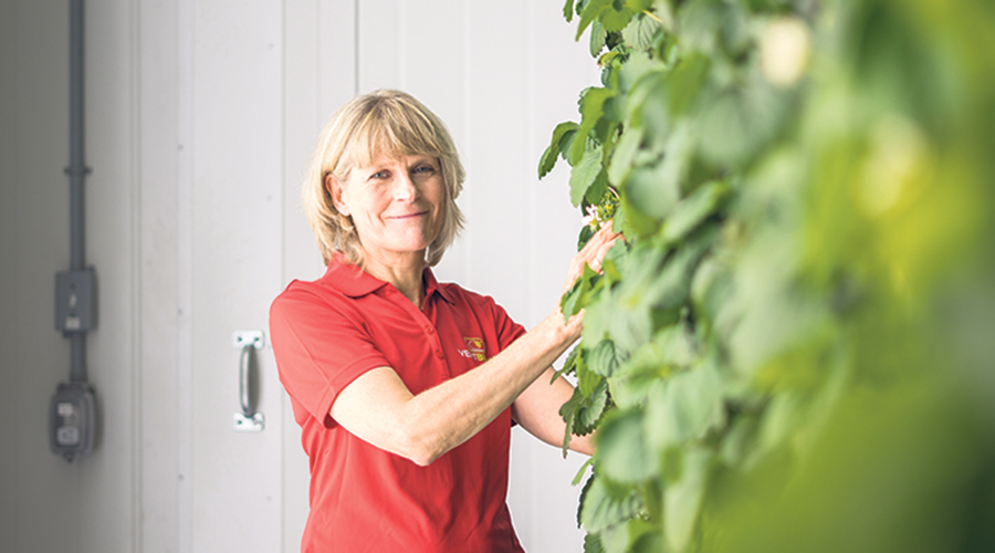 La professeure Martine Dorais, de l’Université Laval, en visite dans les locaux de CycloFilelds, à Granby.