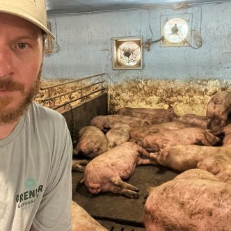 Le producteur porcin Christian Grenier et son équipe sont sur un pied d’alerte pour aider les porcs de ses 20 bâtiments d’élevage à traverser la canicule. Photo : Gracieuseté de Christian Grenier