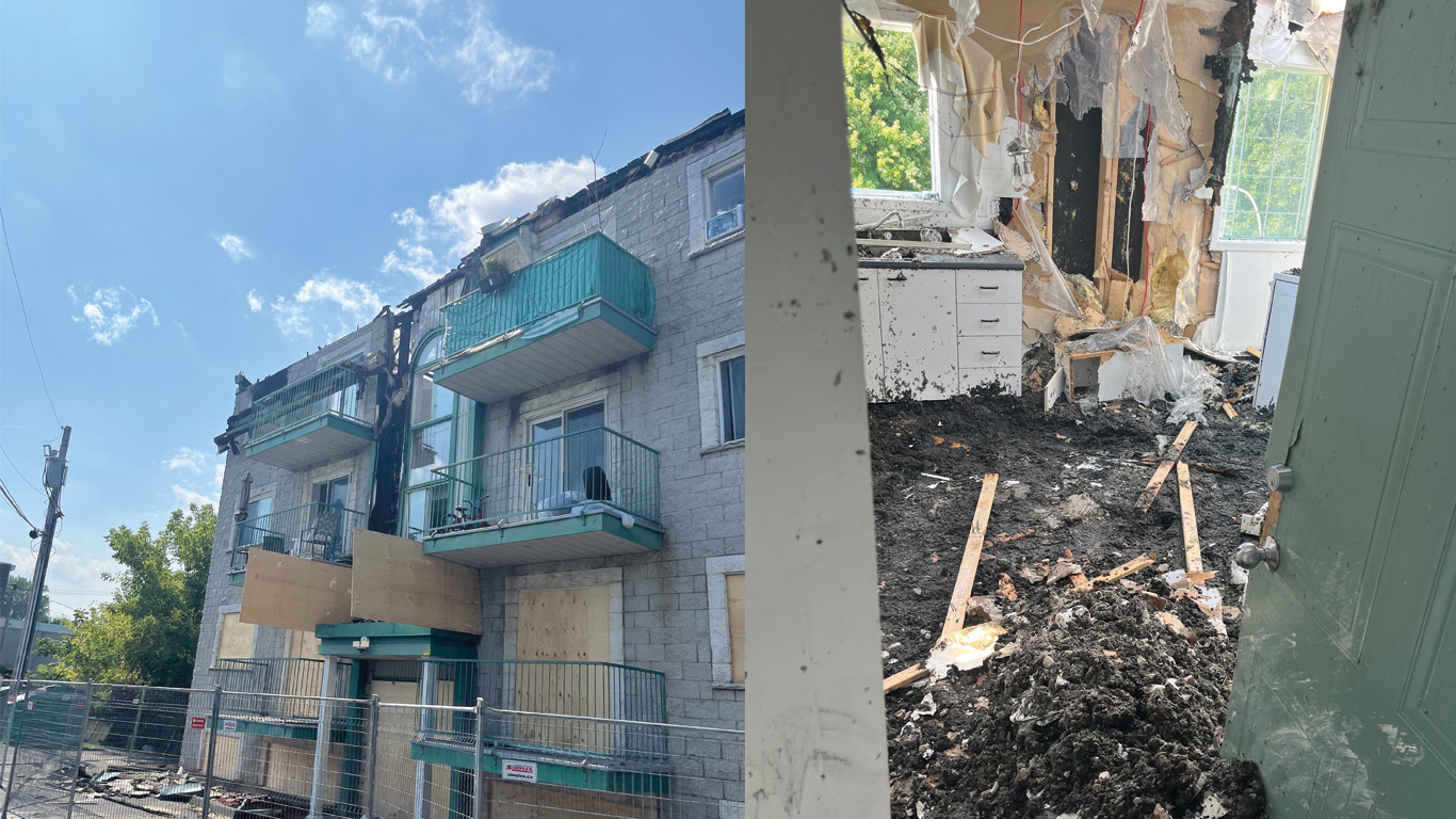 Un feu d’entretoit s’est déclaré, le 8 août, au 3425, rue Sicotte, à Saint-Hyacinthe, un édifice à logements où ont défilé de nombreux étudiants de l’ITAQ ces dernières années. La Sûreté du Québec n’a pas ouvert d’enquête au sujet de ce sinistre, écartant donc la thèse d’un acte criminel. Photo : Gracieuseté de William Pack