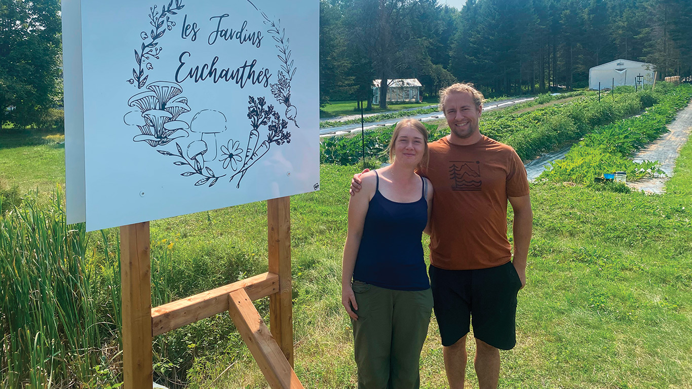 Ariann Pelchat et Jean-Michel Bélanger-L’Allier ont aménagé, cette année, un potager de 0,4 hectare à l’avant du lot de 10 hectares qu’ils ont acquis en 2023 grâce au projet des petites terres de Lorrainville. Le couple a bien d’autres idées de développement pour la suite, dont celle de cultiver des fleurs, des fruits et d’autres plantes aromatiques pour développer des tisanes. Photos : Émilie Parent-Bouchard