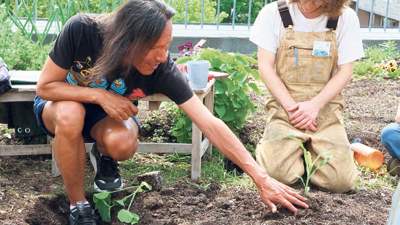 Les jardins collectifs du Santropol Roulant accueillent différentes clientèles en transition de vie, pour qui l’agriculture permet notamment de briser l’isolement. Photo : Gracieuseté du Santropol Roulant